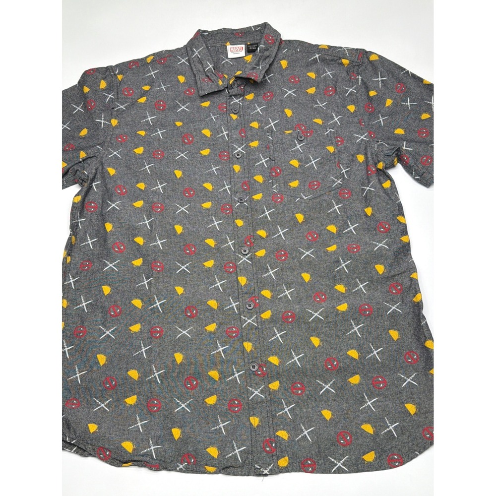 Marvel Deadpool Taco XOXO Print Short Sleeve Button Up Shirt‎ Men XL